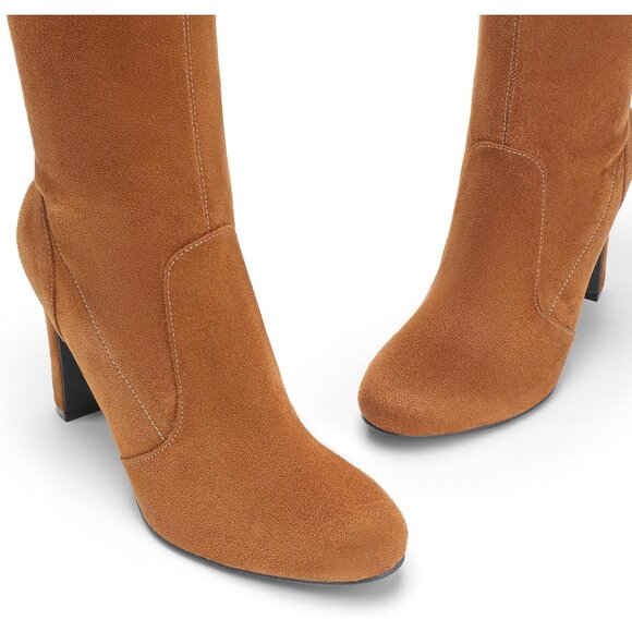 Women Tan-suede Faux Suede Rounded Toe Over The Knee Thigh High Long Boots - Picture 3 of 7